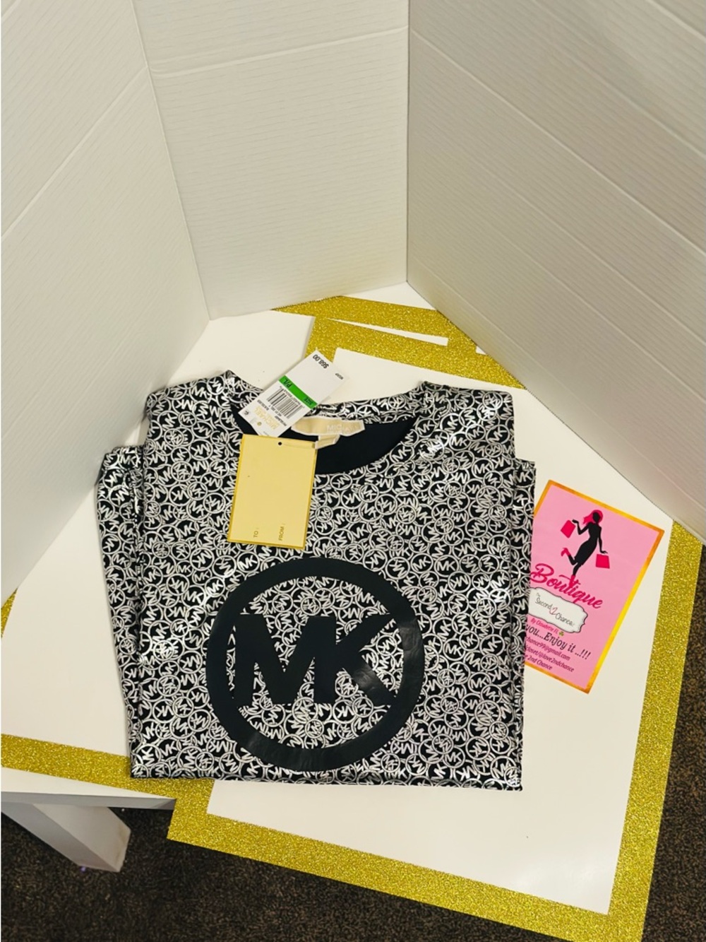 Michael Kors Black & White MK Monogram Short Sleeve Tee